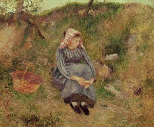 Sittende bondepike, 1883 av Camille Jacob Pissarro
